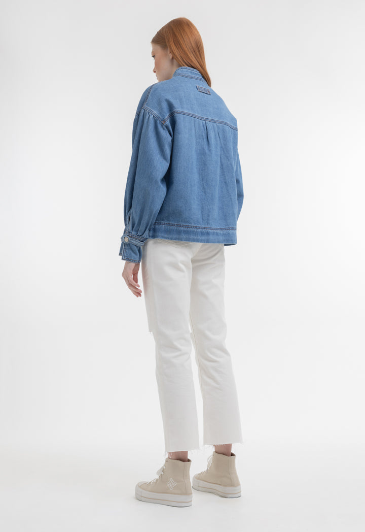 Front Pockets Denim Textured Outer Jacket