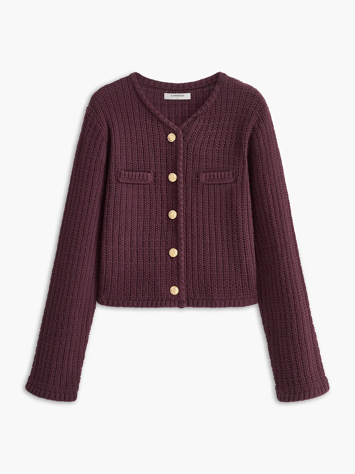 Golden-Button Textured Cardigan