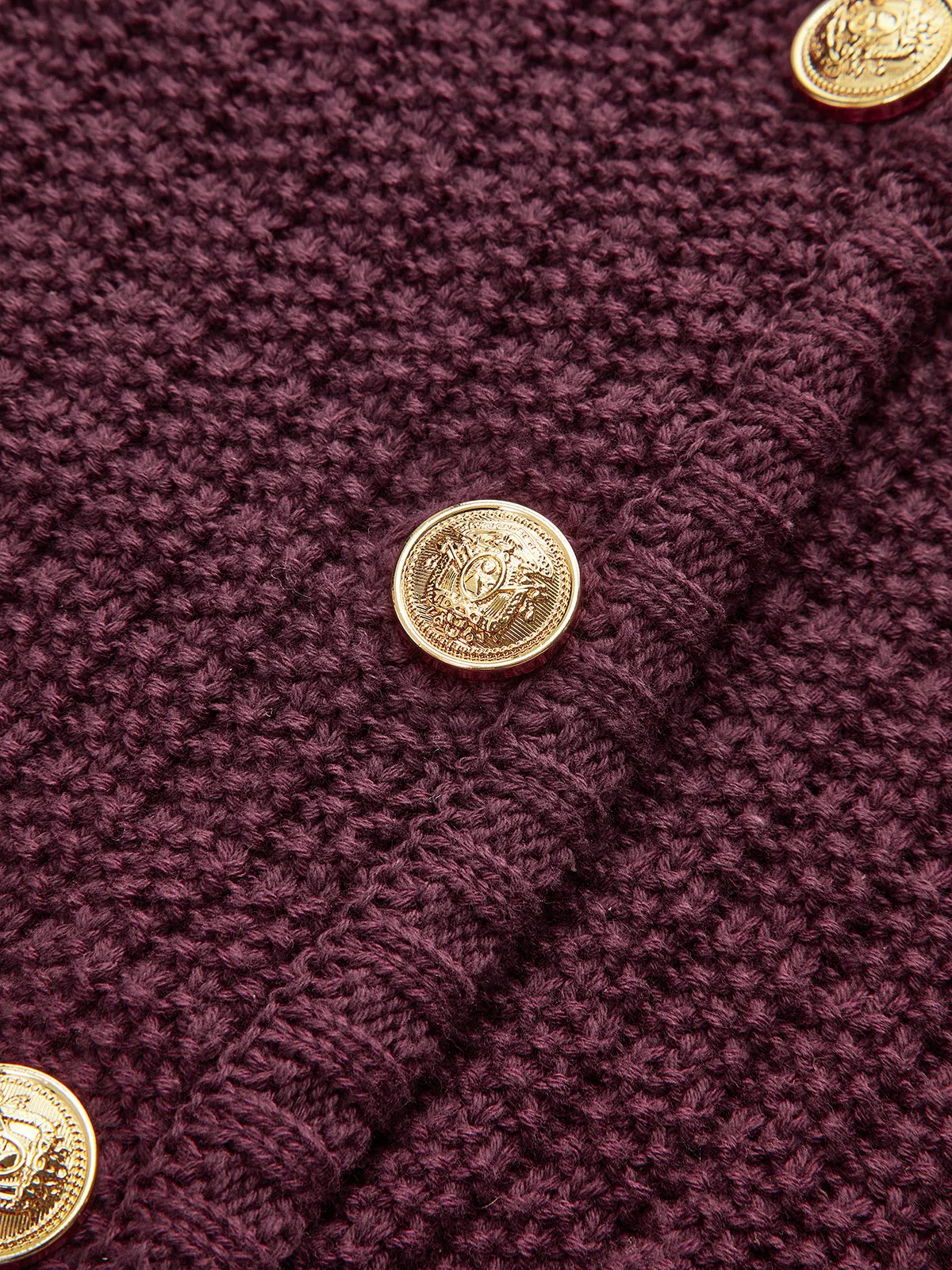 Golden-Button Textured Cardigan