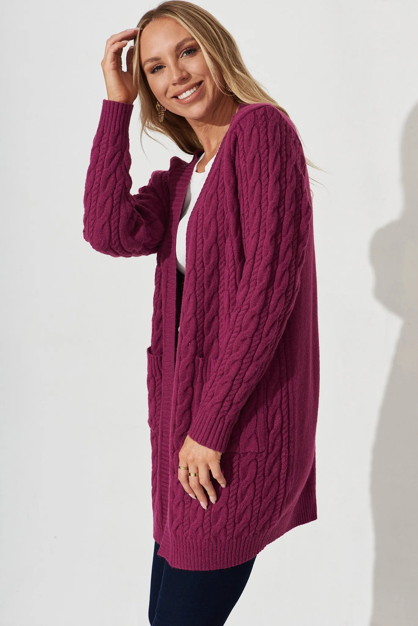 Goldington Knit Cardigan In Purple Wool Blend