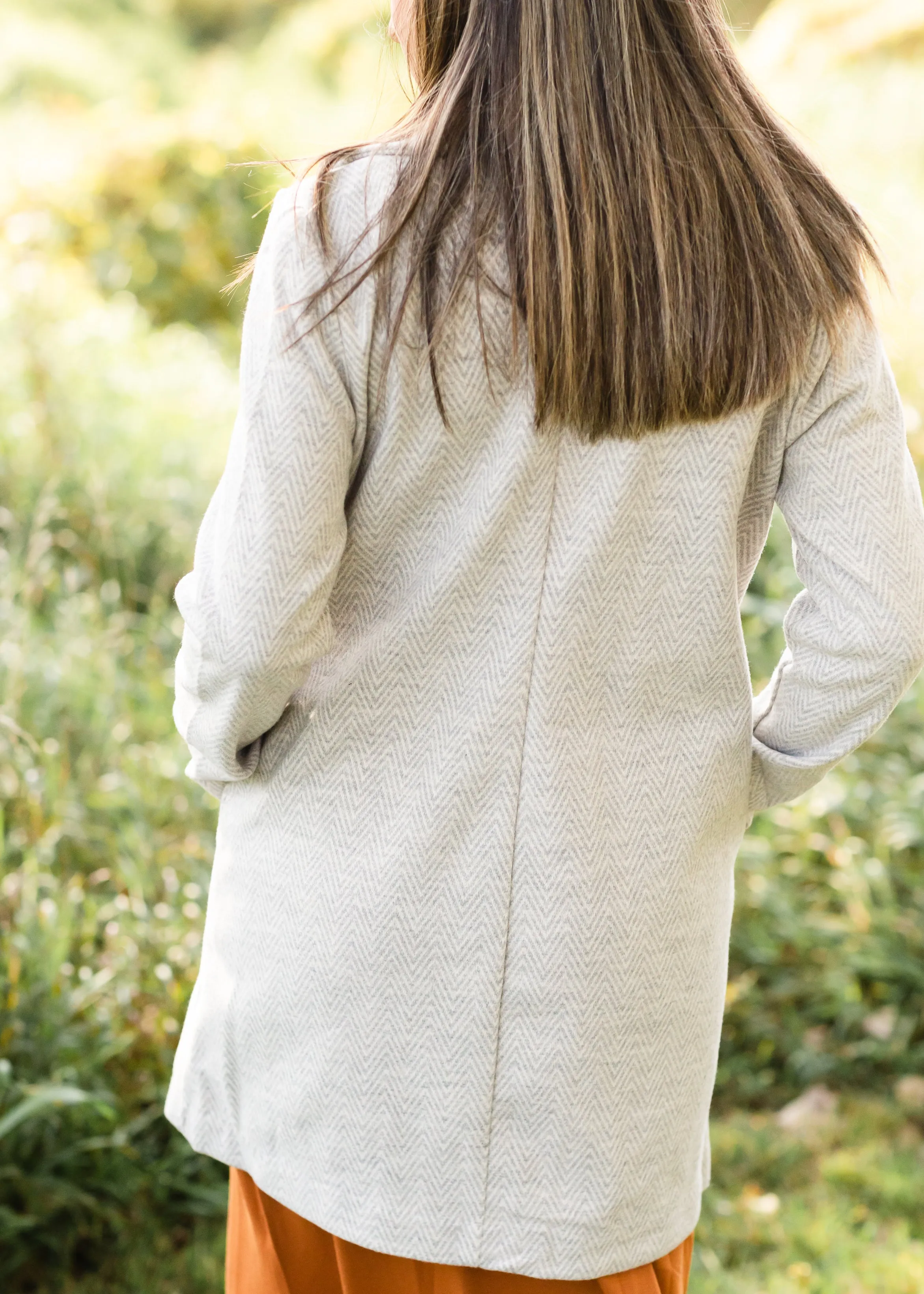 Gray Collared Herringbone Coat