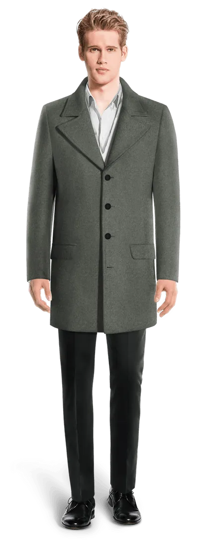 Grey Short 100% Wool Overcoat