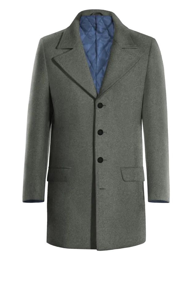 Grey Short 100% Wool Overcoat