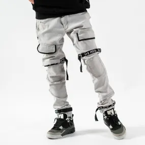 Grey Splatter Denim Slim Strapped Up Utility Jeans