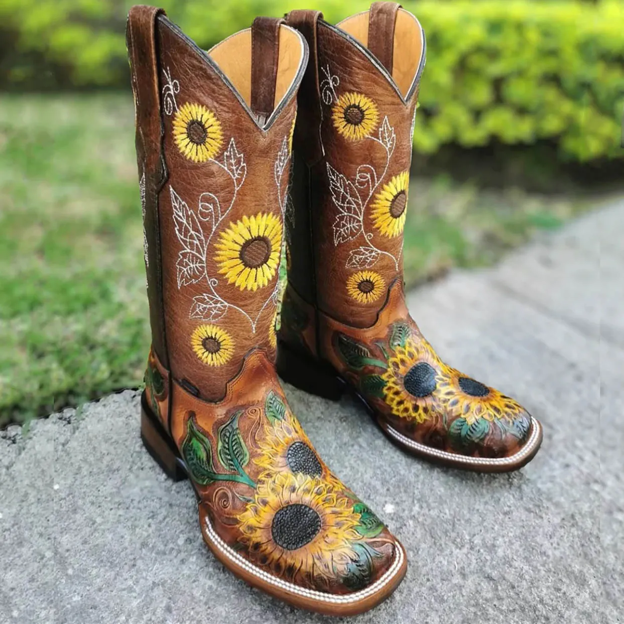 Hand Tooled Sunflower Cowgirl Boots 