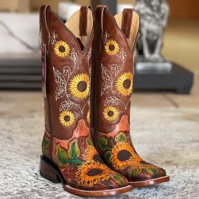 Hand Tooled Sunflower Cowgirl Boots 