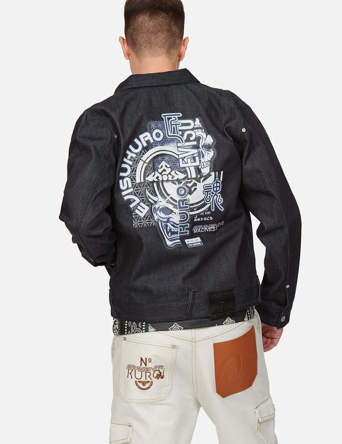 Hannya and Kamon Collage Print Denim Jacket