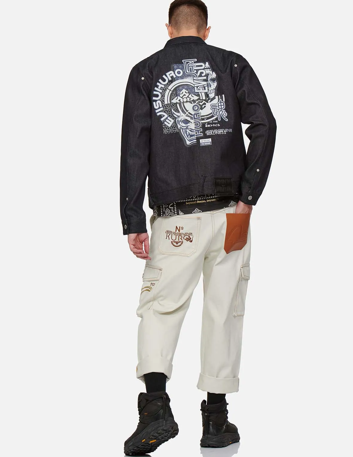 Hannya and Kamon Collage Print Denim Jacket