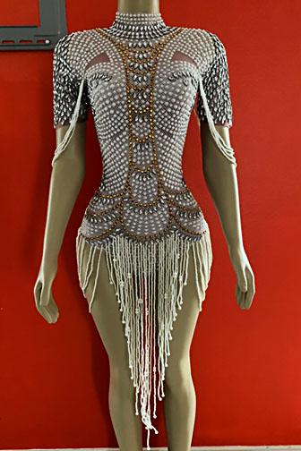 Hera Pearl Diamante Tassel Bodysuit