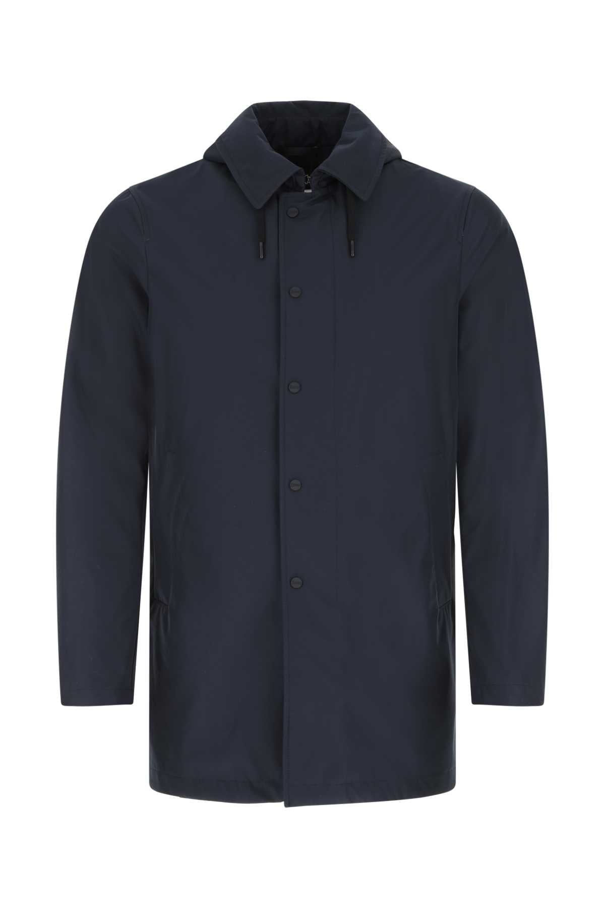 Herno Drawstring Collar Button Up Overcoat