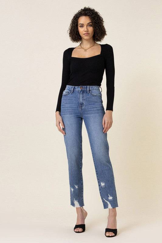 High Waisted Straight Leg Jean