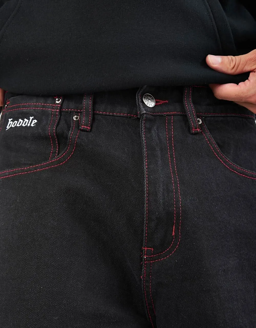 Hoddle Ranger Jeans - Black/Red Stitch