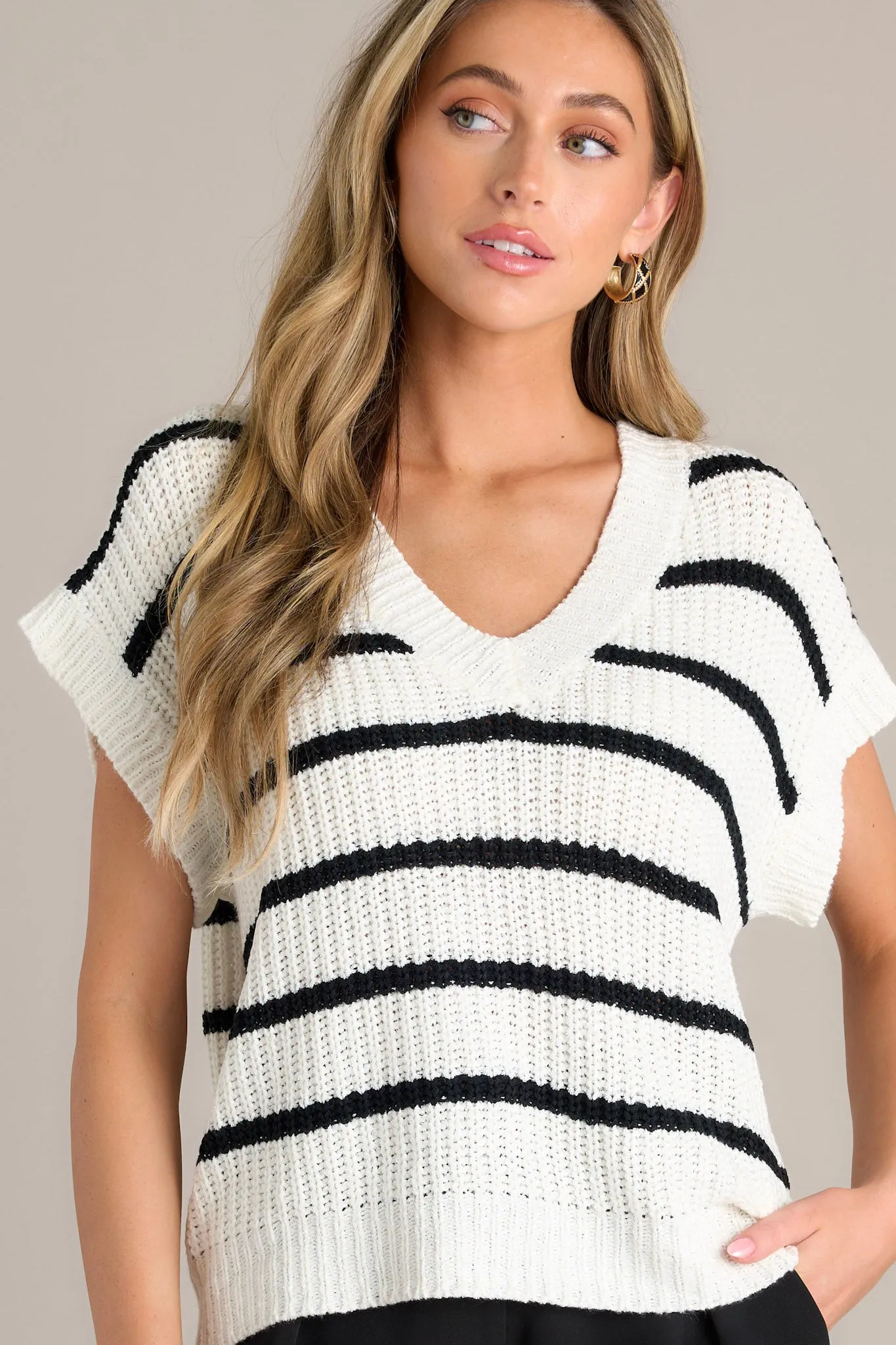 Horizon Knit Black Stripe Sweater Top