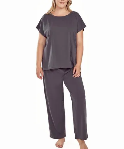 icollection Plus Size Soft Knit Top and Crop Pant Pajama Set