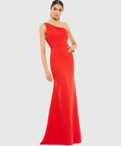 Ieena for Mac Duggal One Shoulder Jersey Mermaid Wedding Guest Maxi Gown In Red