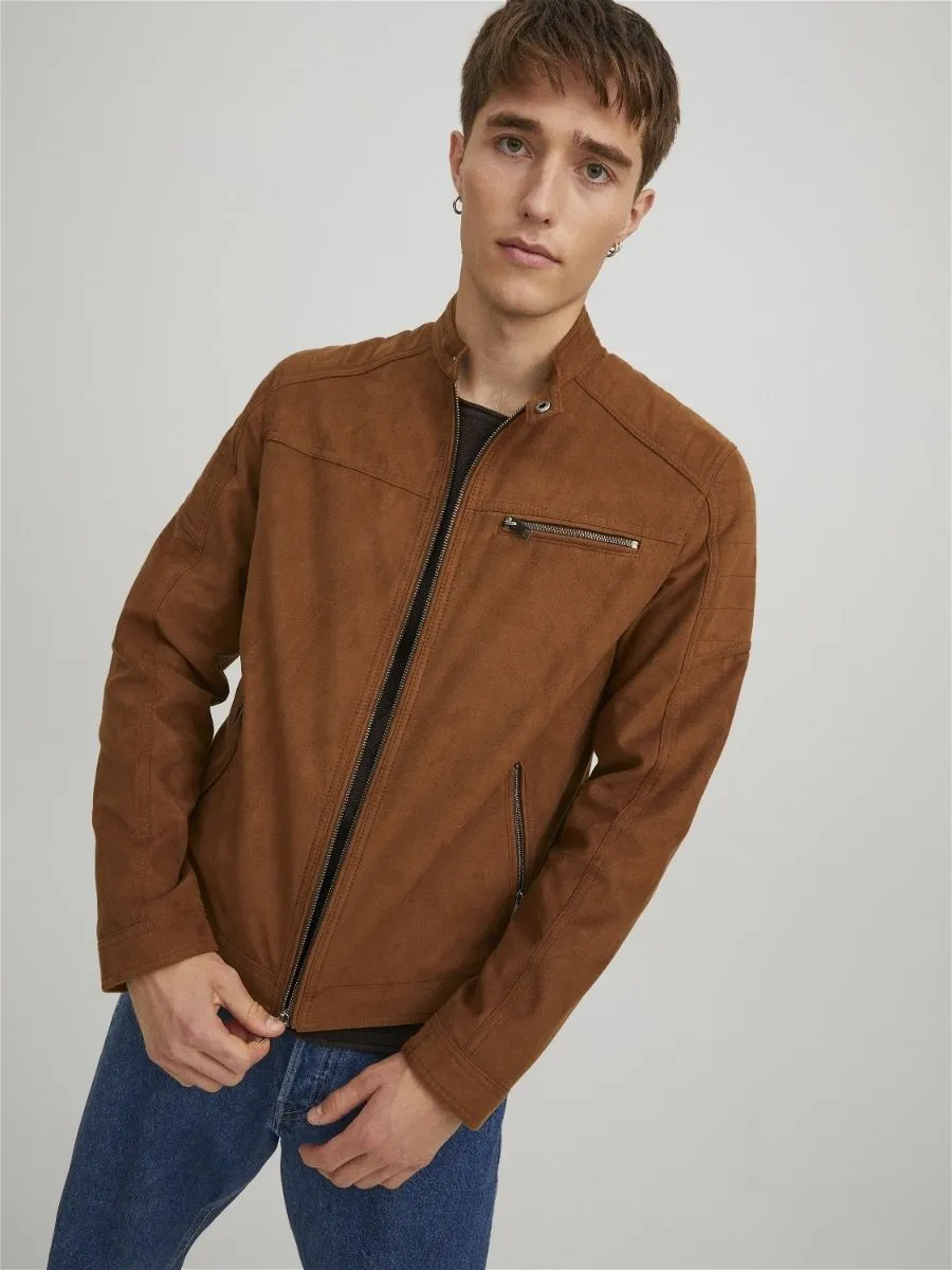 Jack & Jones Rocky Biker Faux Leather Look Jacket Cognac