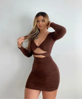 Jamilla Brown Cross Bodycon Mini Dress