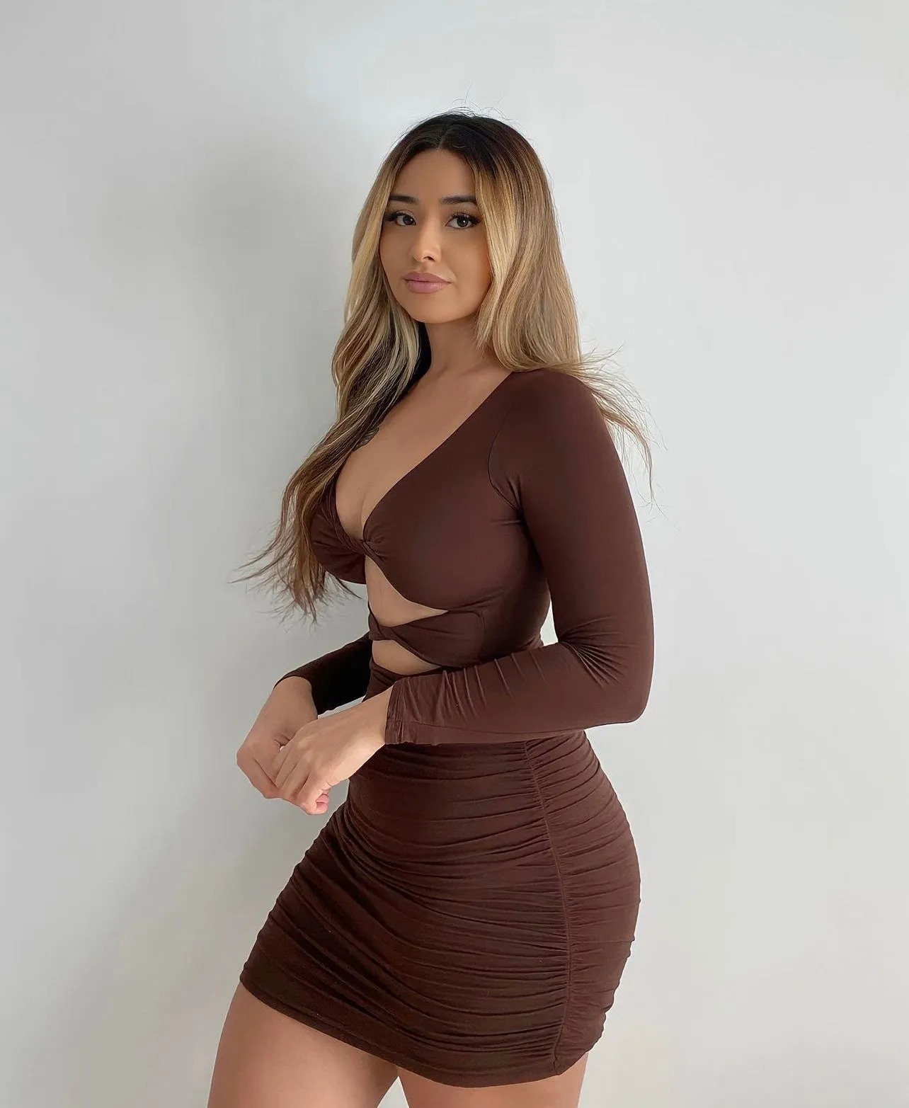 Jamilla Brown Cross Bodycon Mini Dress