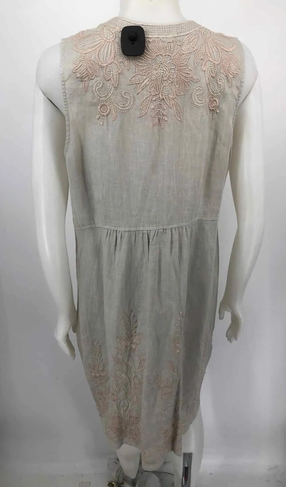 JOHNNY WAS Beige Ivory Linen Embroidered Sleeveless Size LARGE  (L) Dress