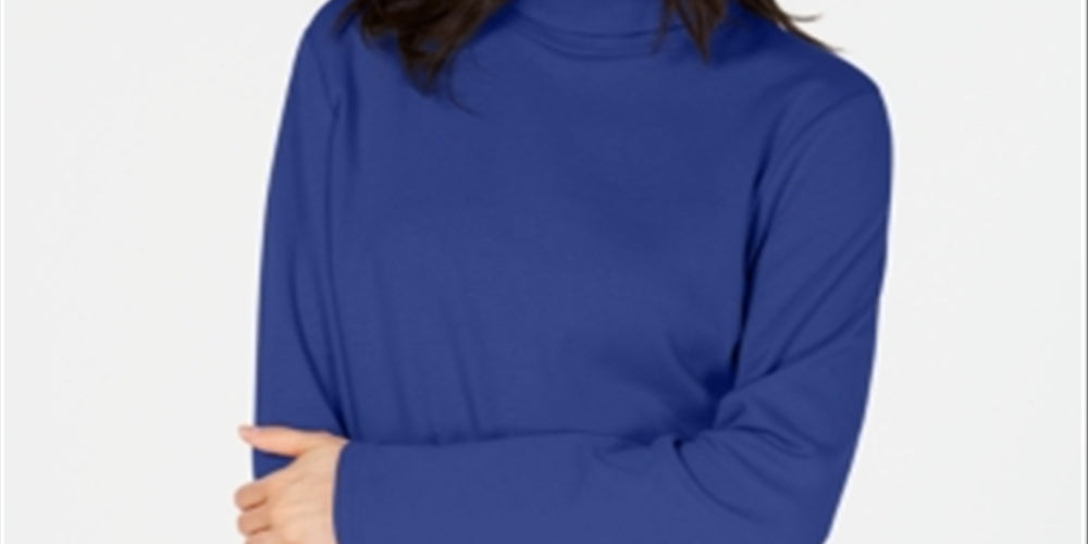 Karen Scott Women's Long Sleeve Cotton Turtleneck Pullover Top Blue Size Medium