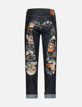 Kumadori Daruma Daicock Embroidery Carrot Fit Denim Jeans #2017