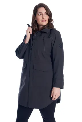 KUSAWA PLUS | WOMEN'S DRAWSTRING RAINCOAT, PEWTER (PLUS SIZE)