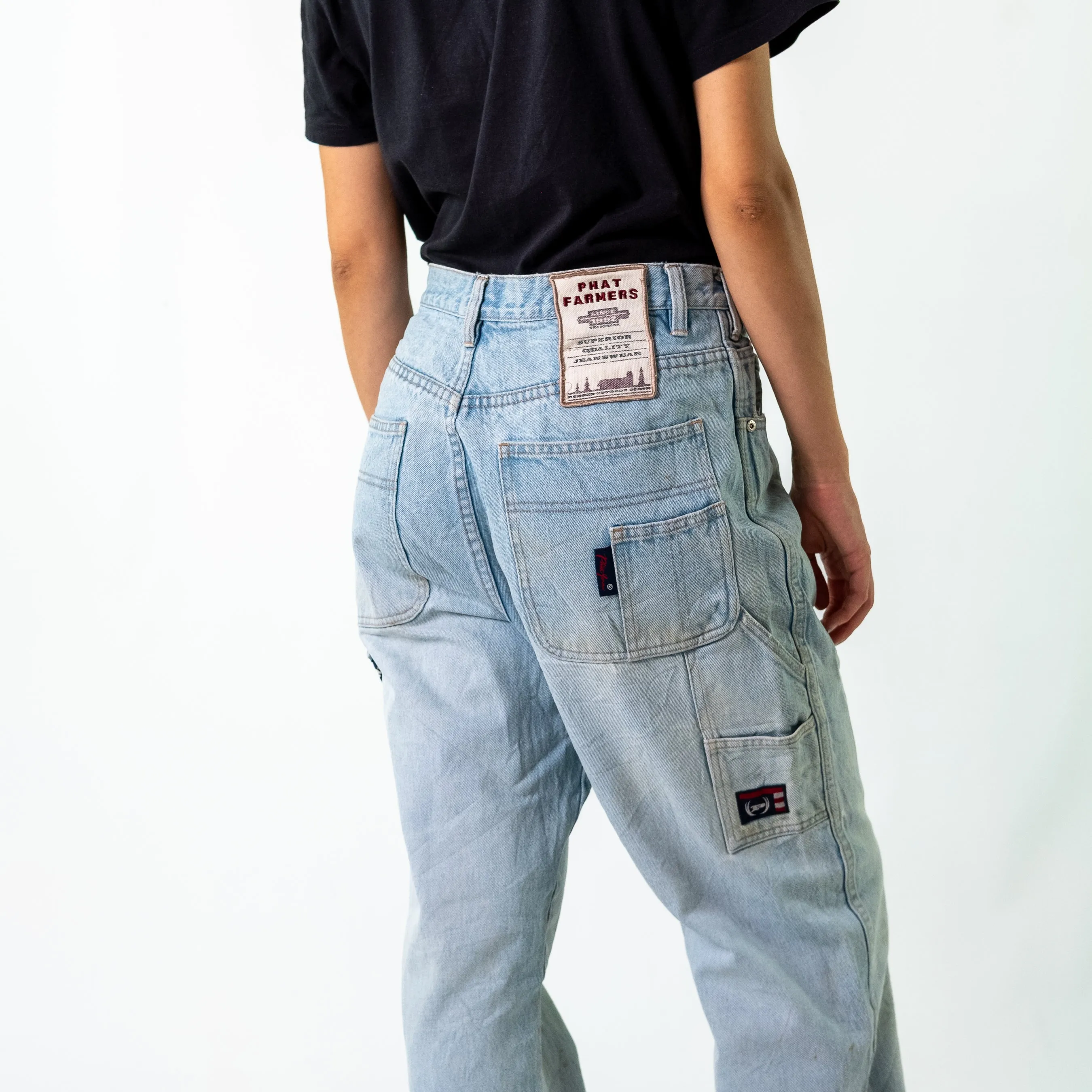 Light Blue y2ks Phat Farm Denim Hip Hop Jeans Baggy Pants (30x34)