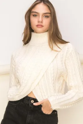 Meghan Cable Knit Overlap Sweater - Cream