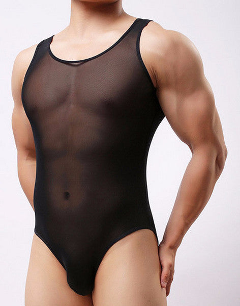 Men See Through Bodysuit - Fine Mesh