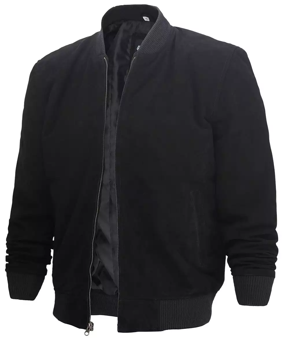 Men's Premium Black Suede Bomber Jacket 