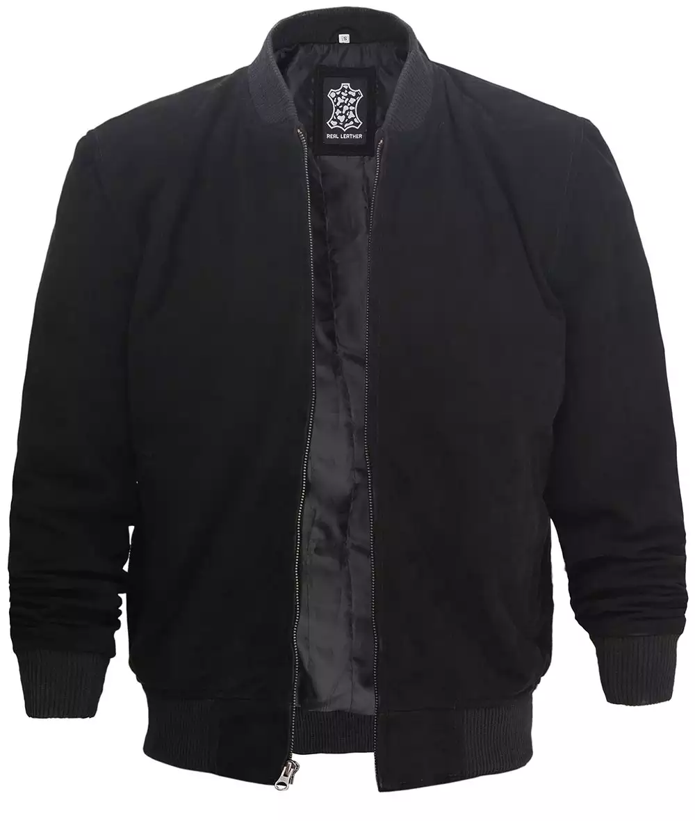 Men's Premium Black Suede Bomber Jacket 