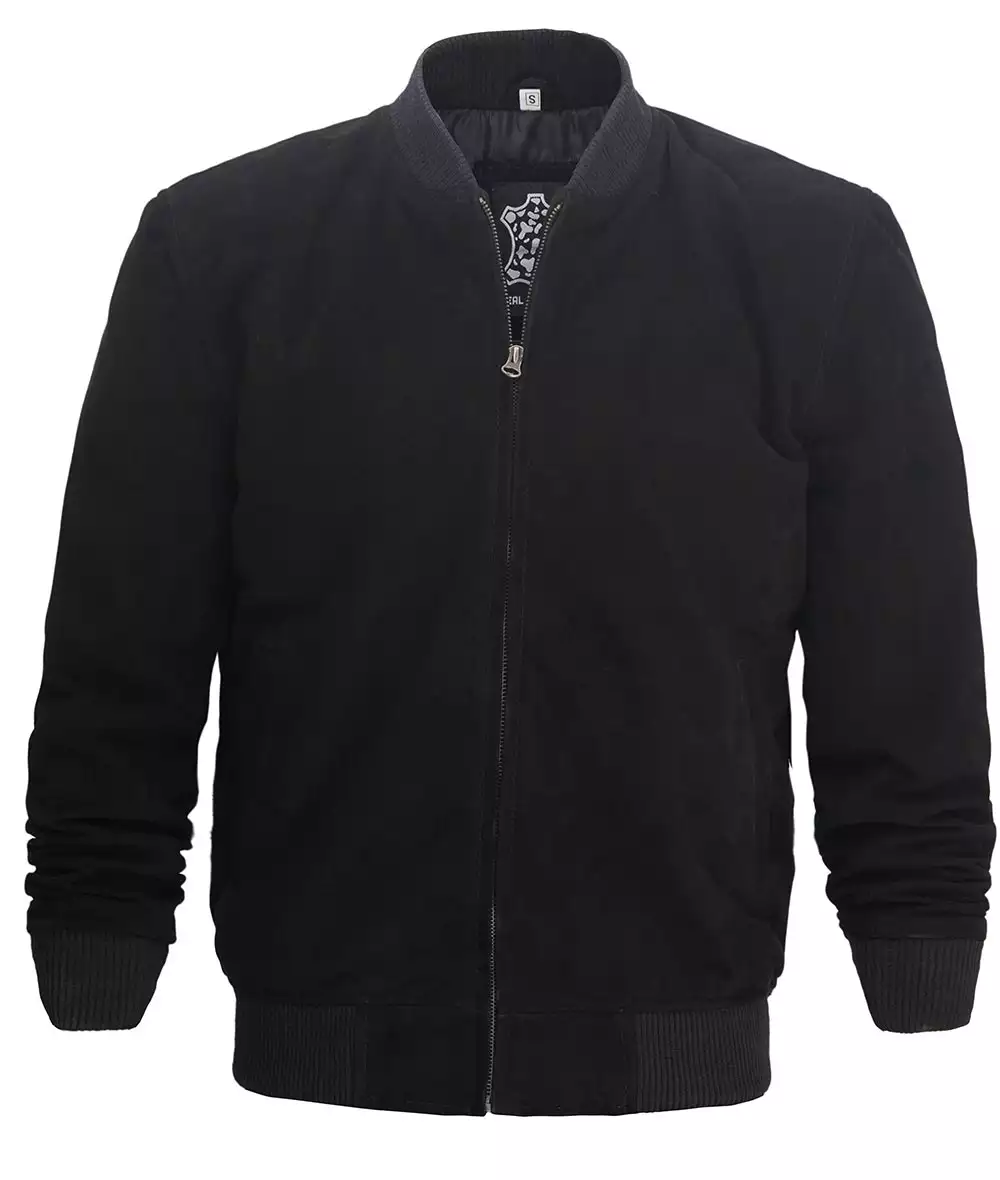 Men's Premium Black Suede Bomber Jacket 