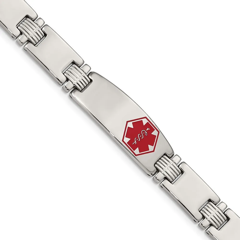 Men's 11mm Stainless Steel Red Enamel Medical I.D. Bracelet, 8.25 Inch