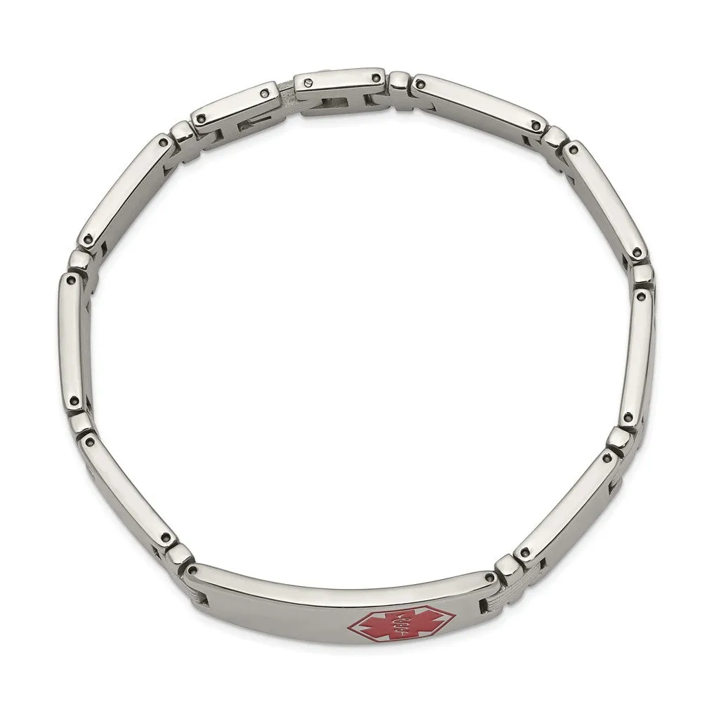 Men's 11mm Stainless Steel Red Enamel Medical I.D. Bracelet, 8.25 Inch