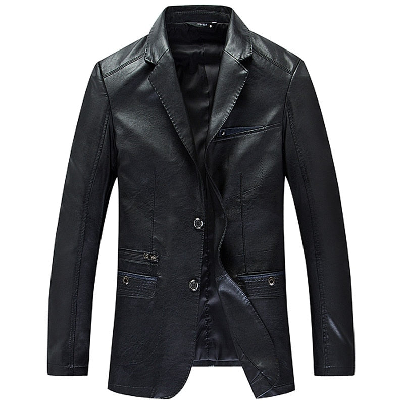 Men's Autumn Casual Leisure Style Leather Overcoat Jacket