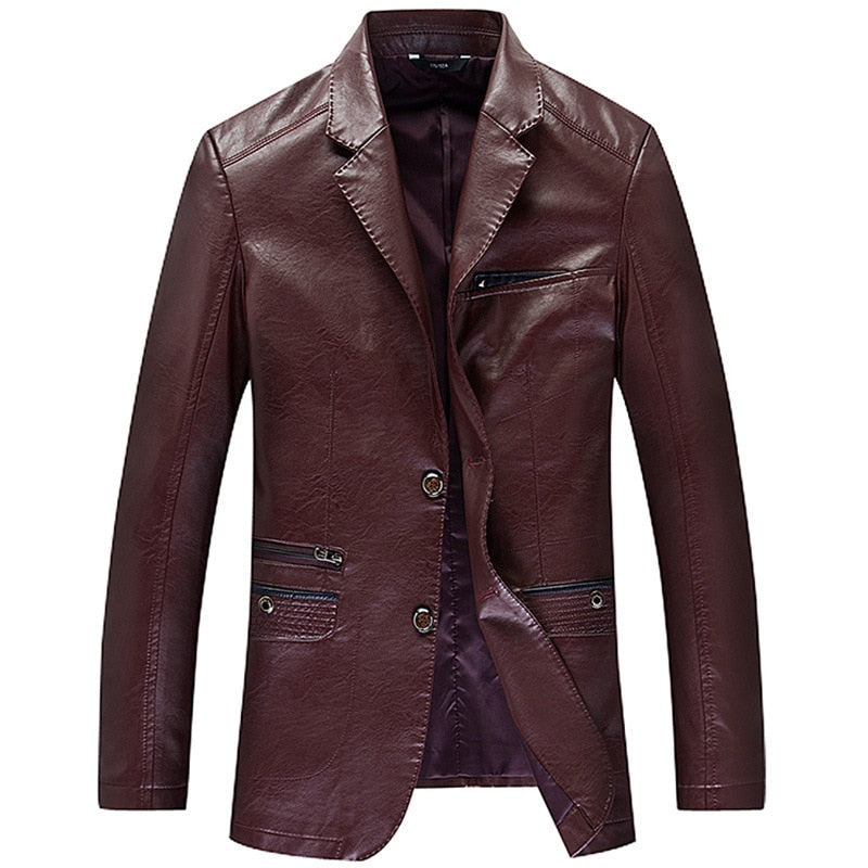 Men's Autumn Casual Leisure Style Leather Overcoat Jacket