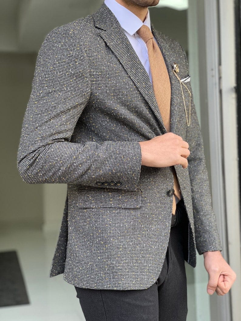 Men's Slim Fit Wool Patterned Blazer