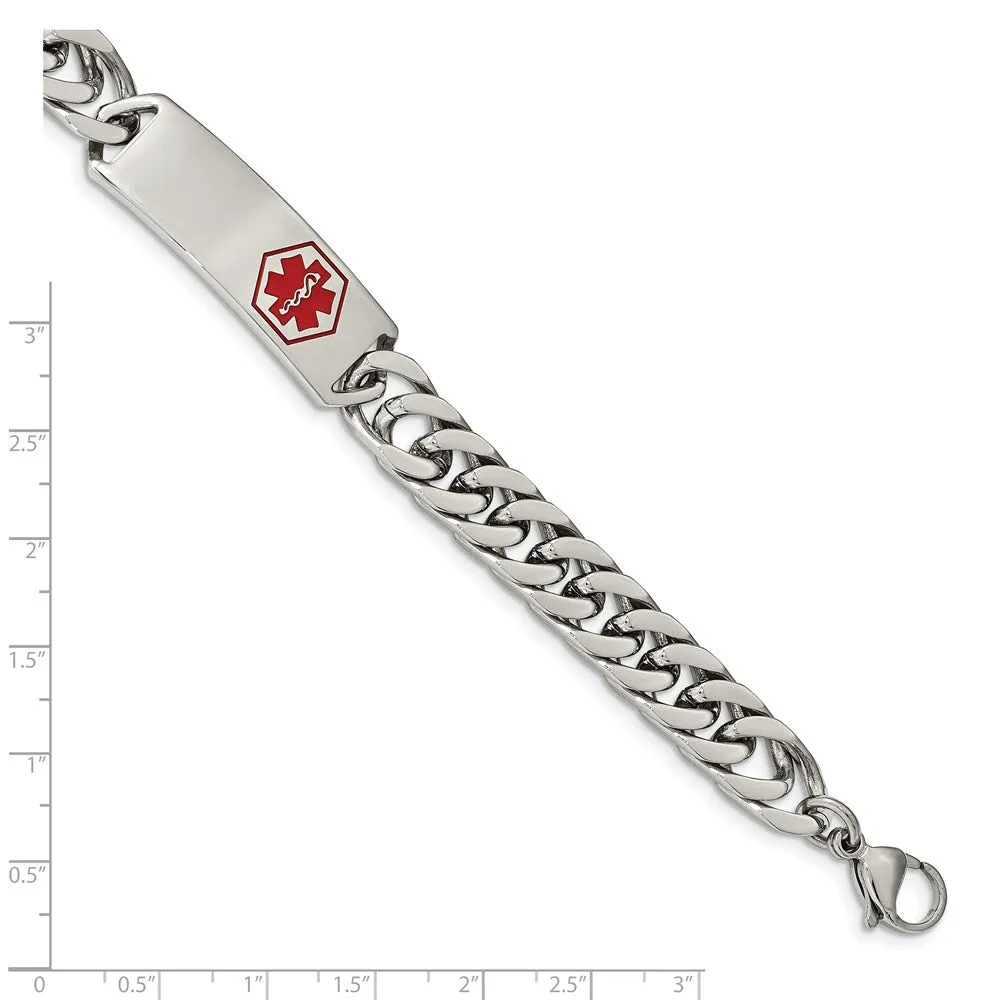 Men's Stainless Steel Red Enamel Medical I.D. Rambo Bracelet, 8.5 Inch