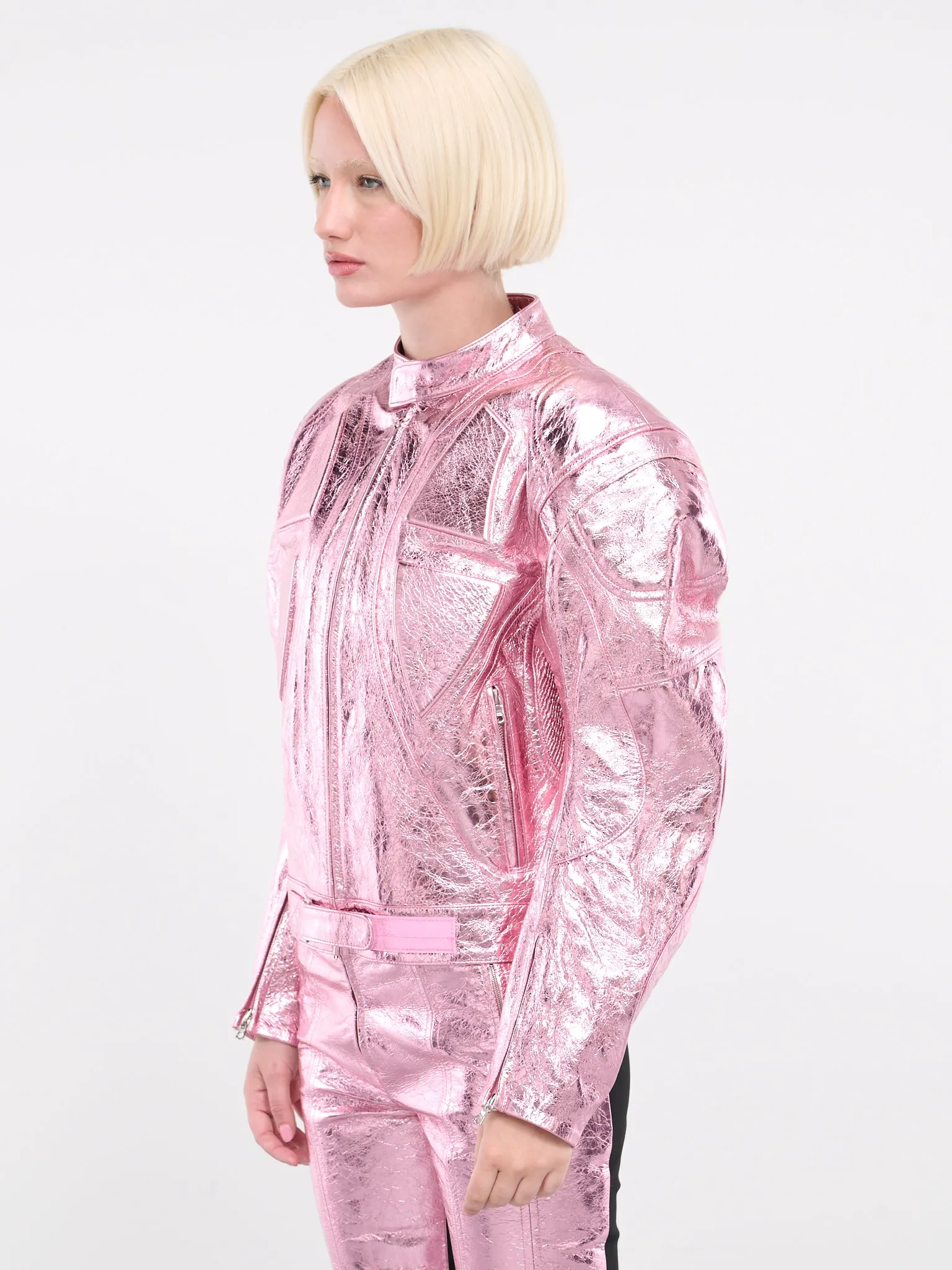 Metallic Leather Biker Jacket (DK21J-METALLIC-PINK)