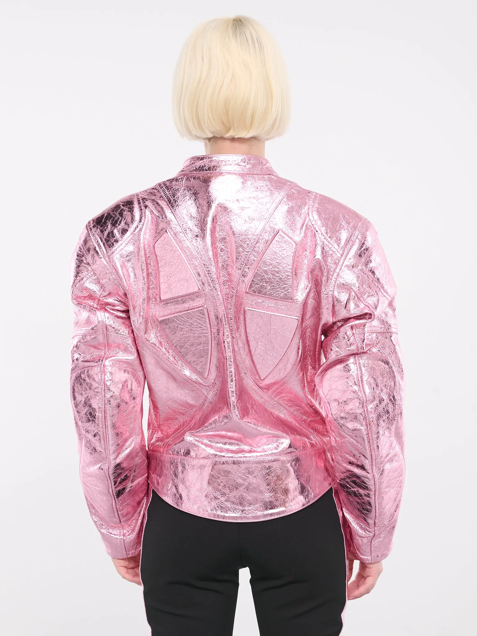 Metallic Leather Biker Jacket (DK21J-METALLIC-PINK)