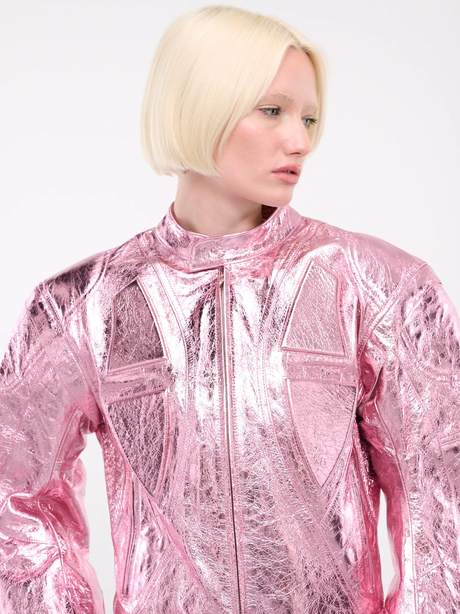 Metallic Leather Biker Jacket (DK21J-METALLIC-PINK)