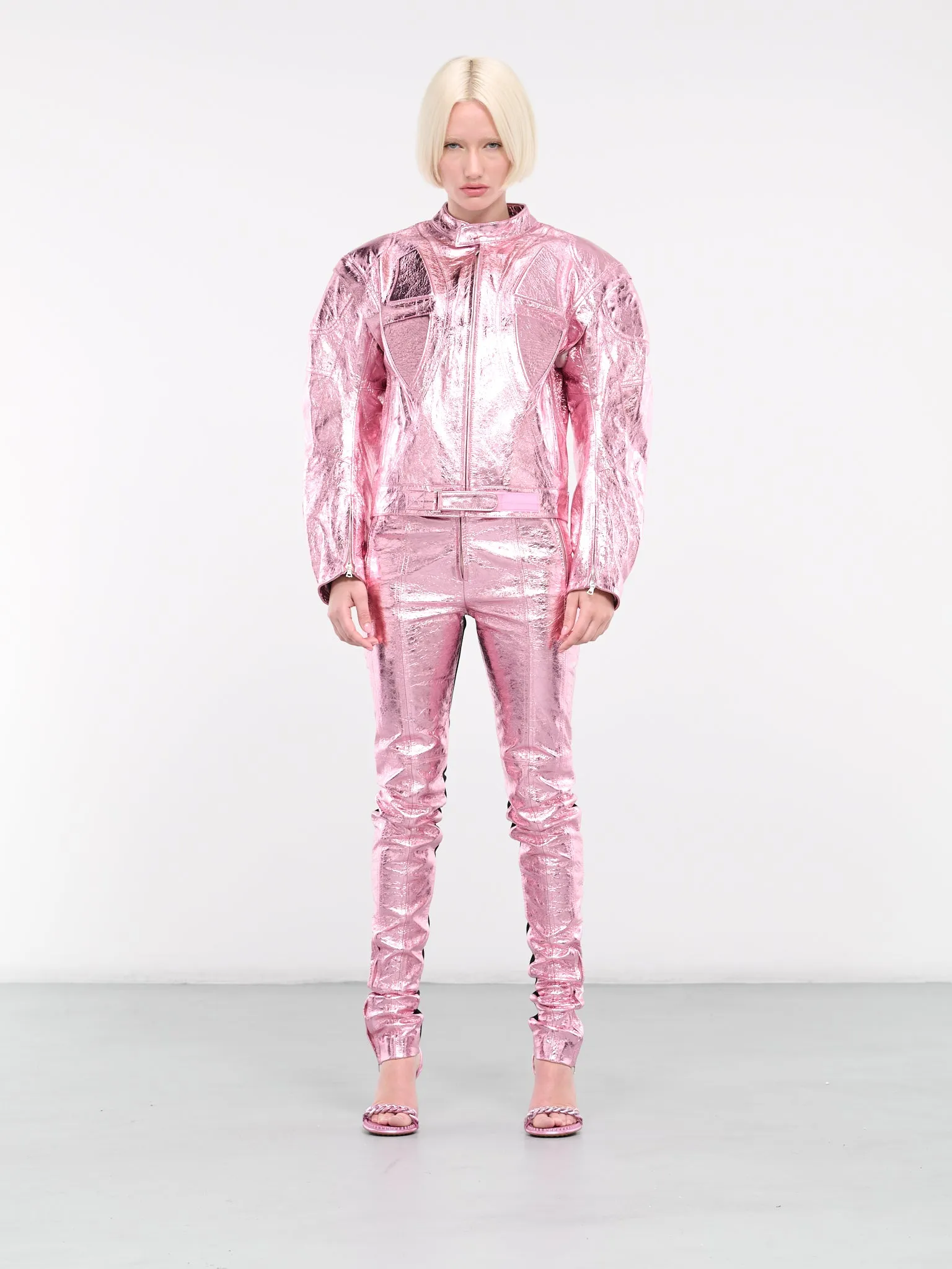 Metallic Leather Biker Jacket (DK21J-METALLIC-PINK)