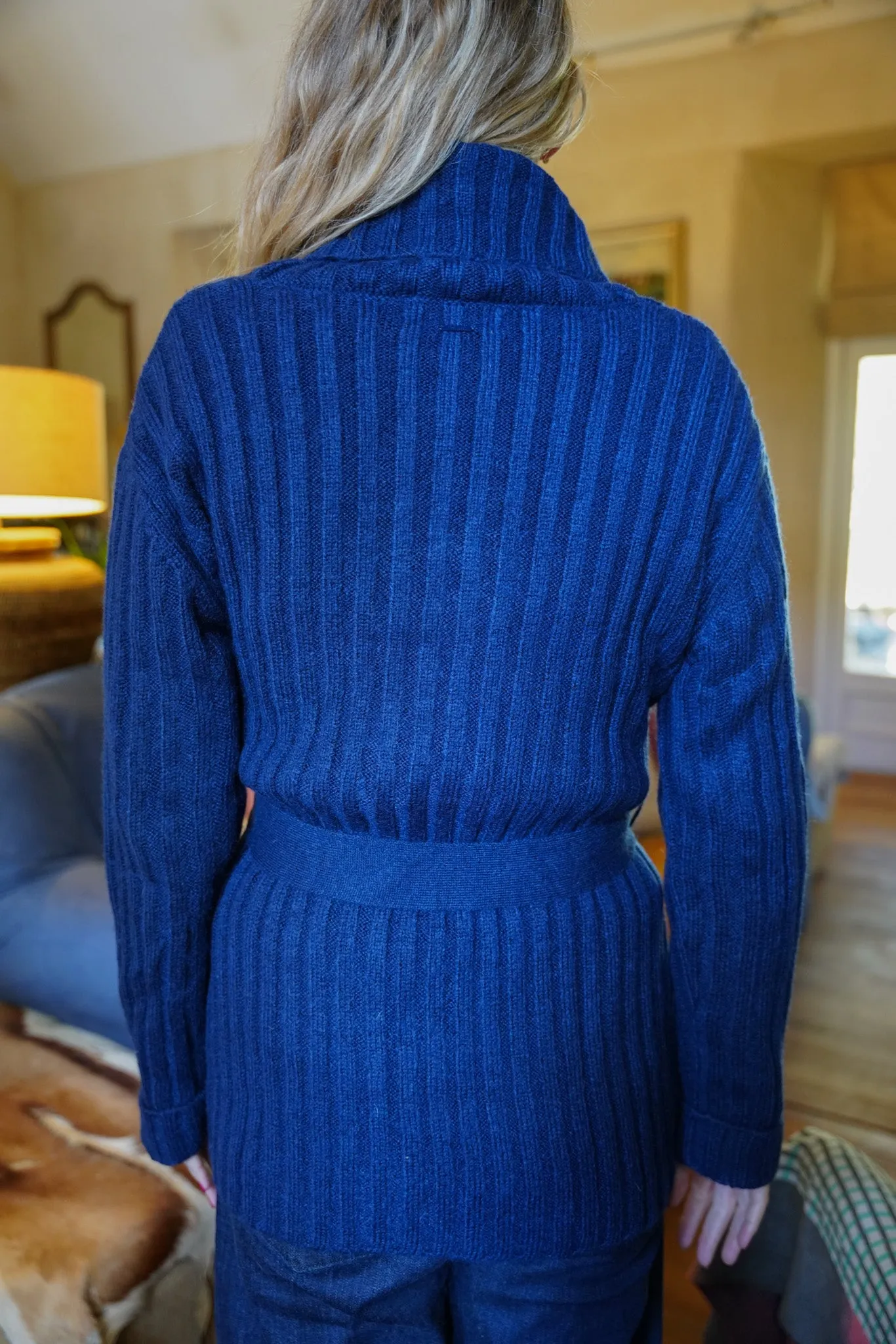 Navy Wrap Ribbed Coat