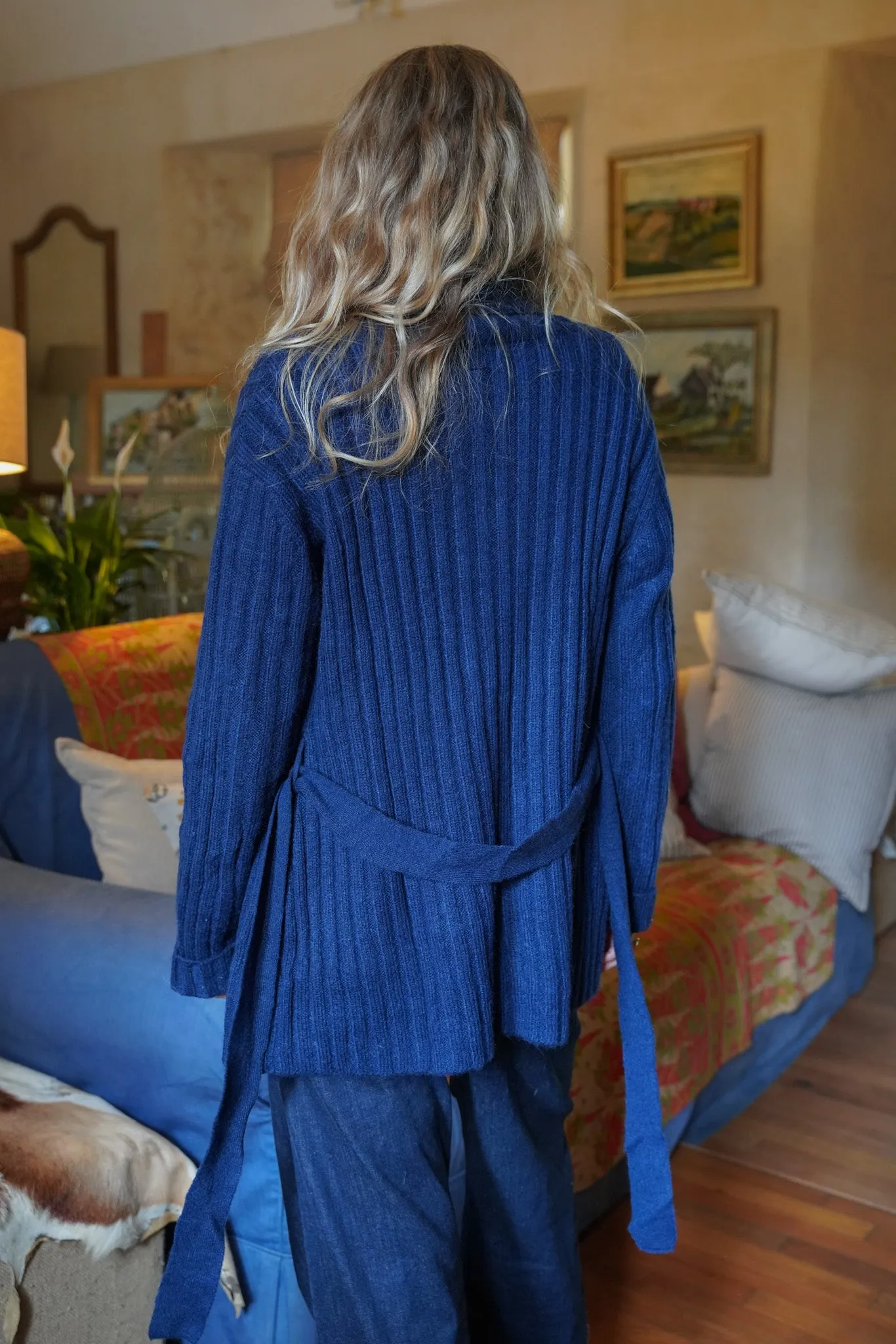 Navy Wrap Ribbed Coat