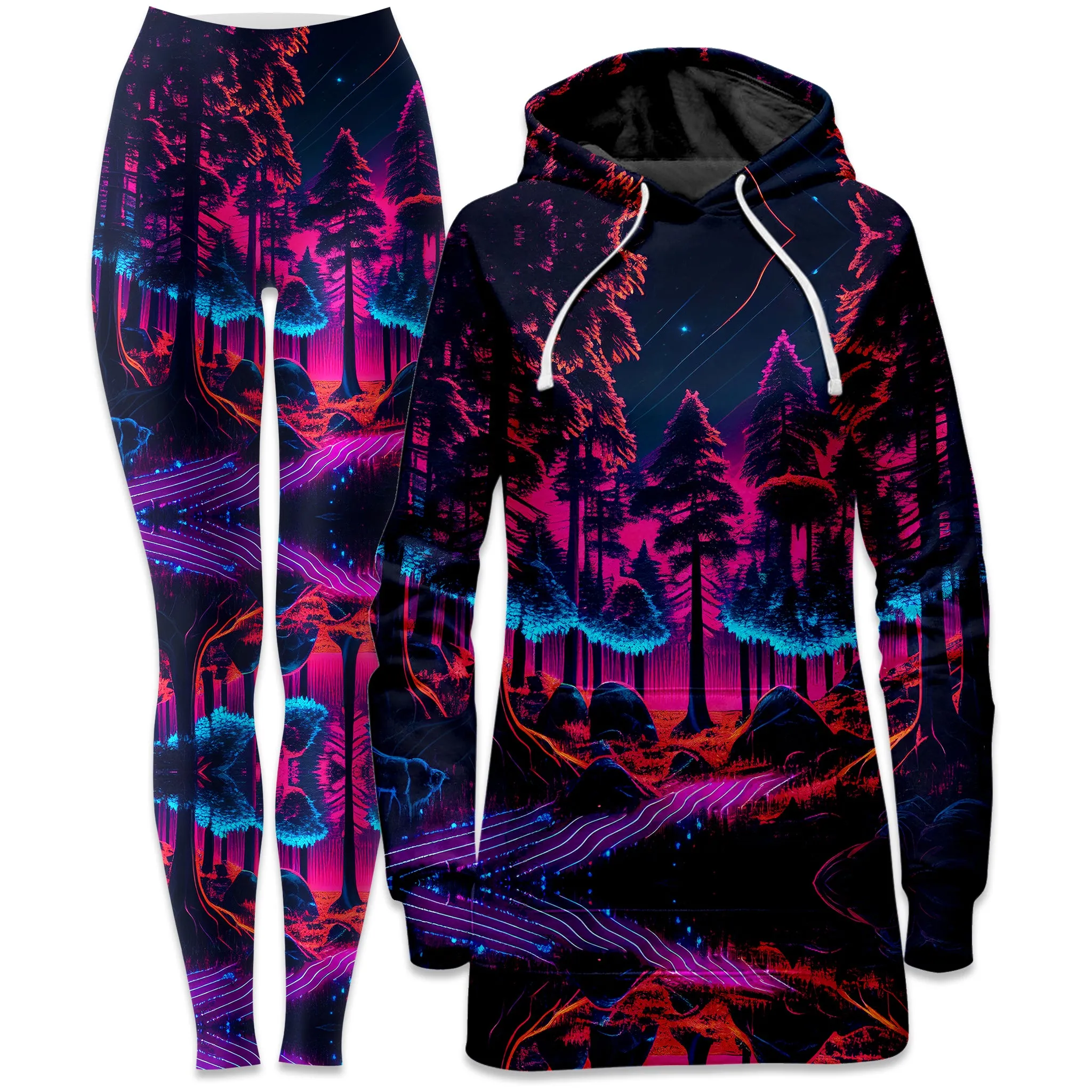 Neon Forest Hoodie Dress and Leggings Combo