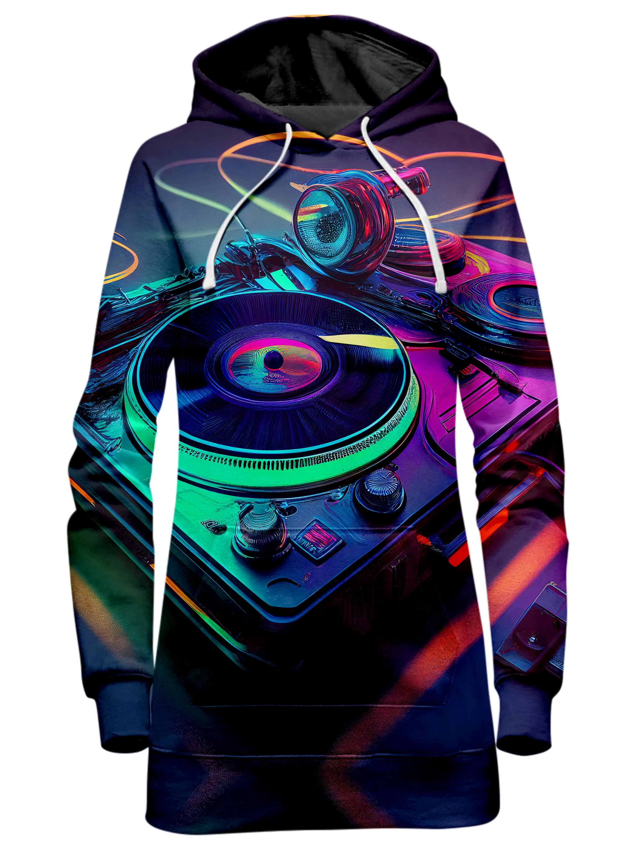 Neon Turntables Hoodie Dress and Leggings Combo