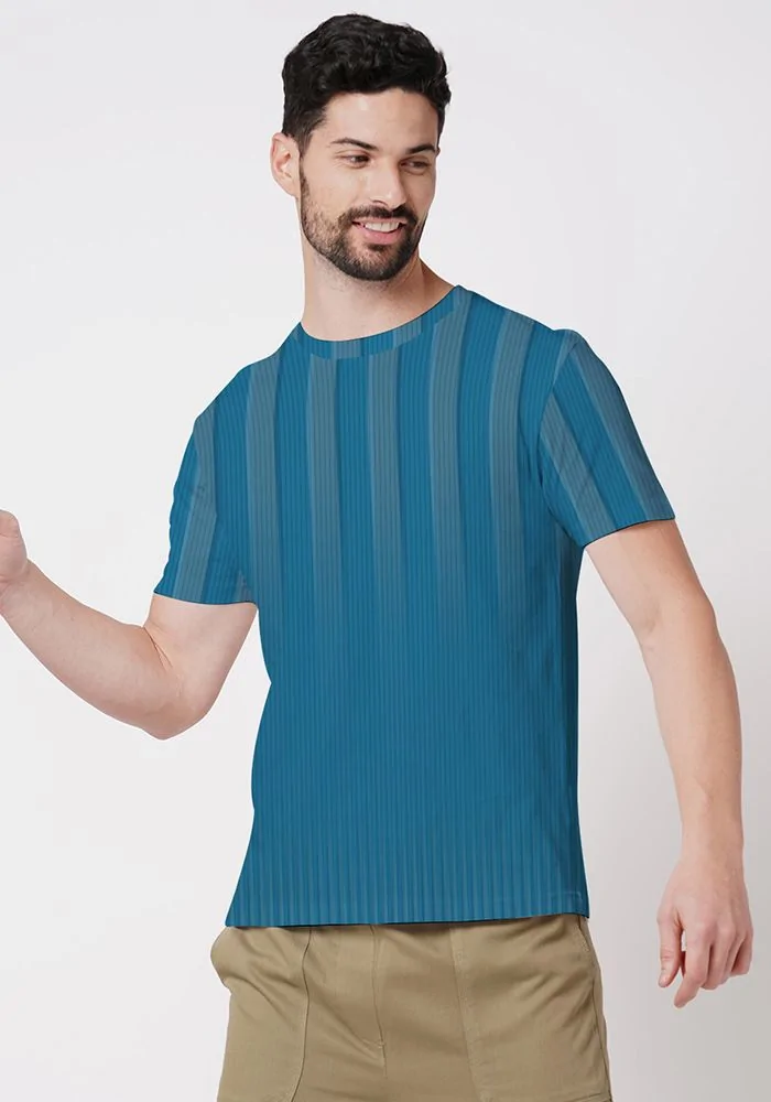 Ombre Teal Blue Broad Stripe Mens Jersey