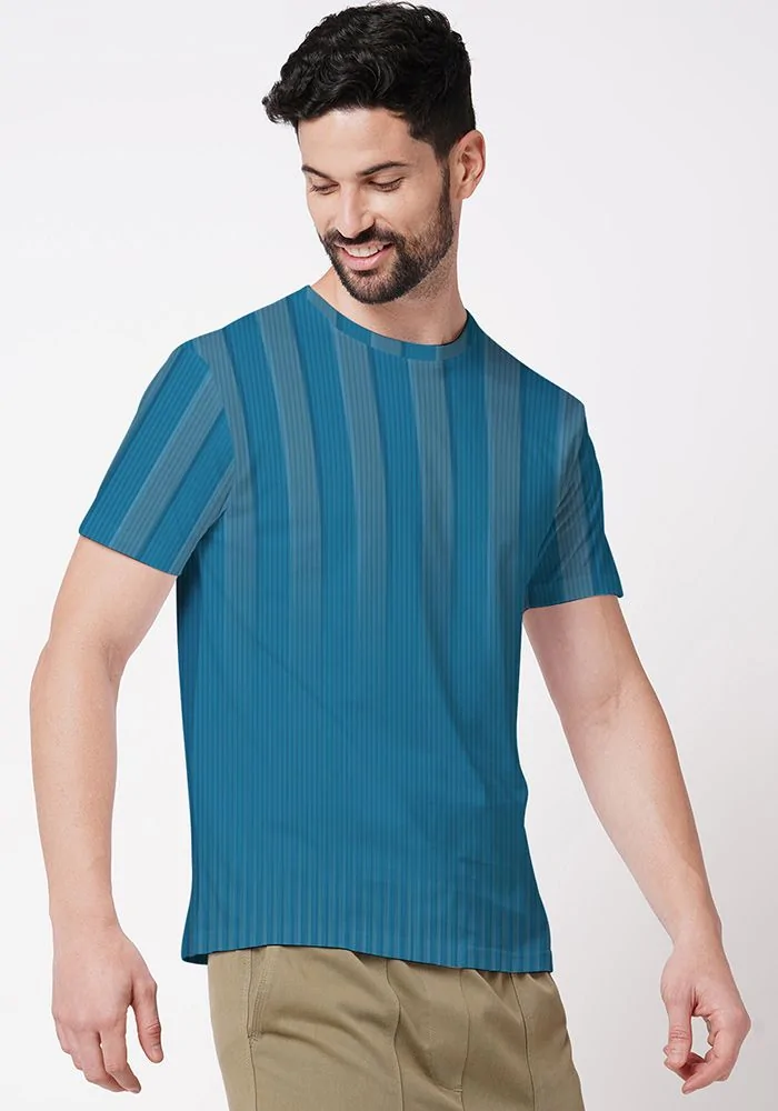 Ombre Teal Blue Broad Stripe Mens Jersey