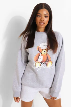 Oversized Bear Print Sweater