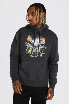 Oversized MAN Butterfly Flame Print Hoodie